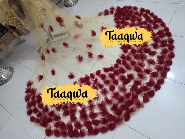 Luxury Hand-Crafted Long Floral Veil (Golden/Meroon)_img_2