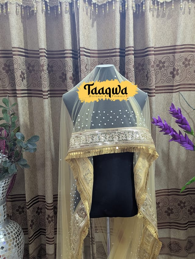 Luxury Hand-Crafted Long Floral Veil (Golden/Meroon)_img_3