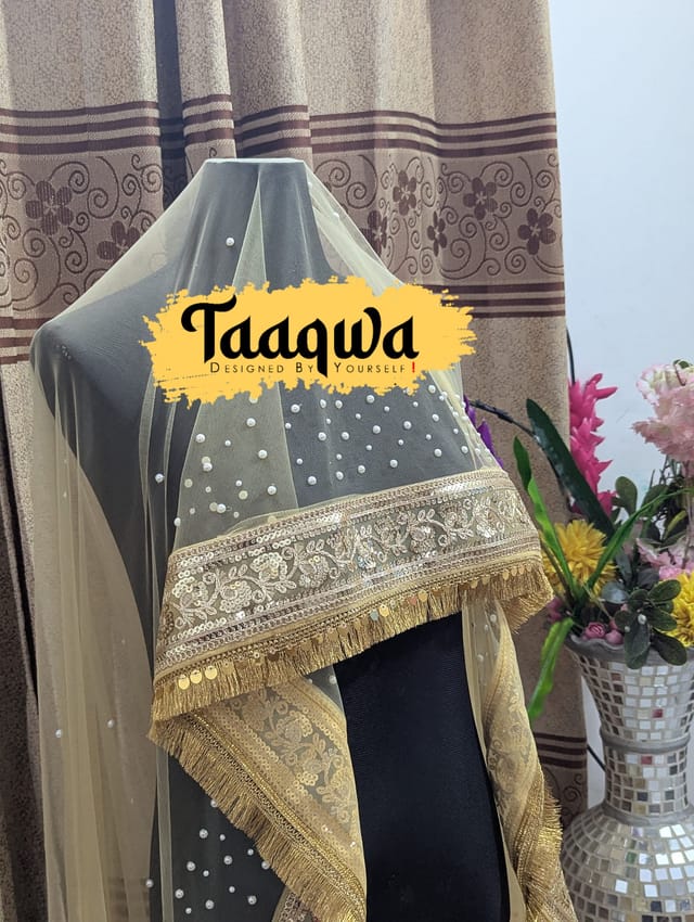 Luxury Hand-Crafted Long Floral Veil (Golden/Meroon)_img_4