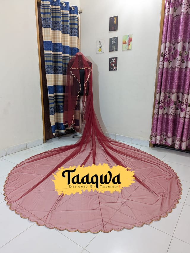 Premium Meroon Cut-Embro Long Veil_img_1