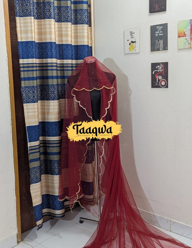 Premium Meroon Cut-Embro Long Veil_img_2