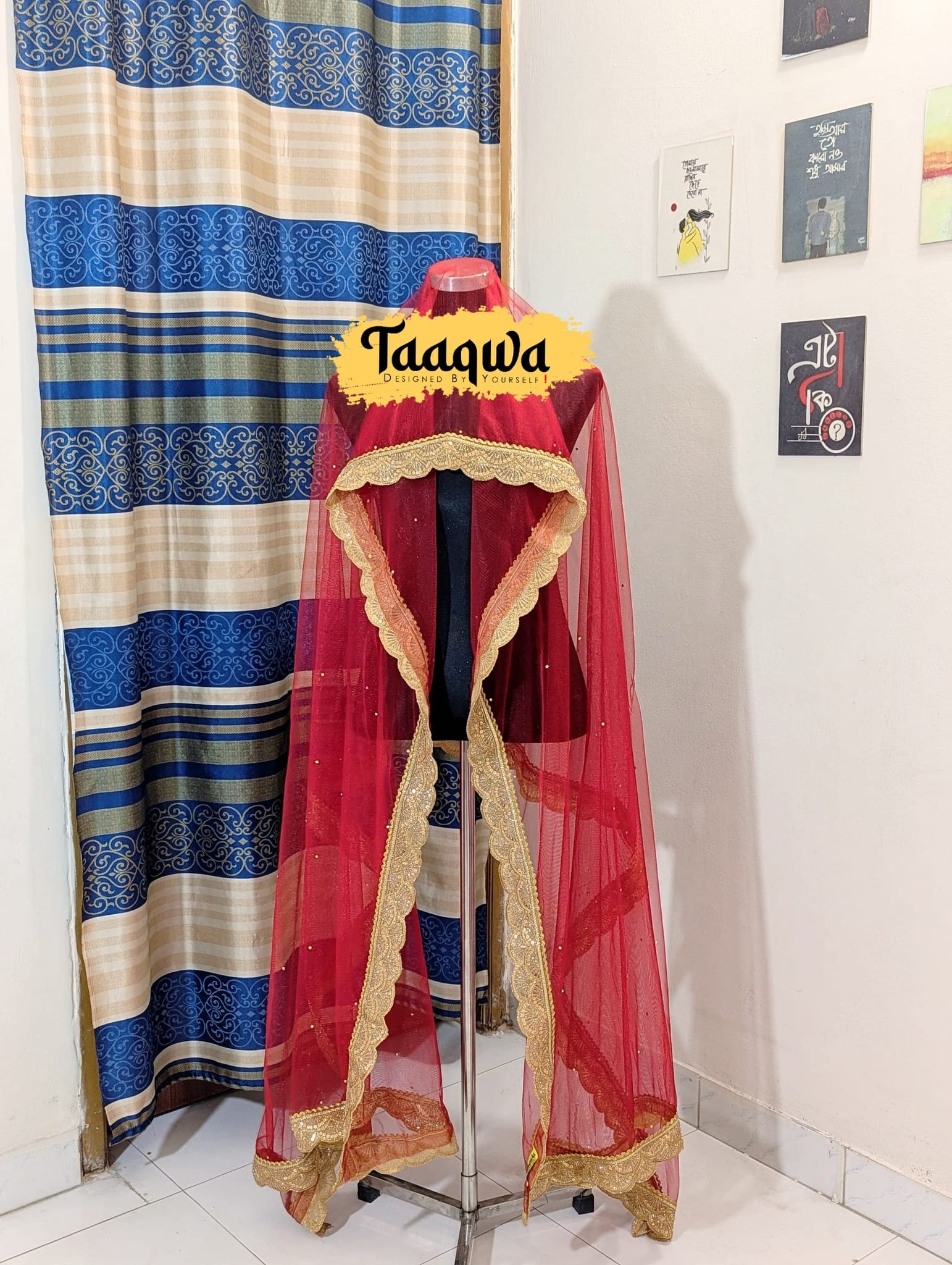 Premium Red Curve Semi Bridal Dupatta