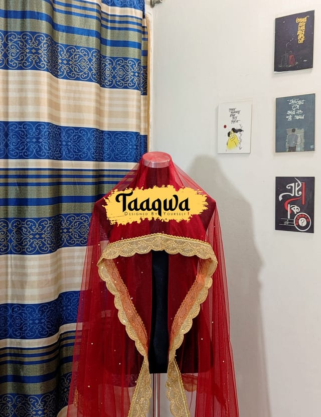 Premium Red Curve Semi Bridal Dupatta_img_1