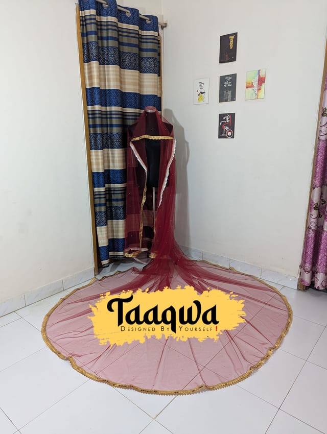 Premium Meroon Long Patti Tailcut Veil_img_1