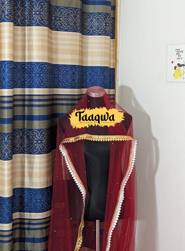 Premium Meroon Long Patti Tailcut Veil_img_2