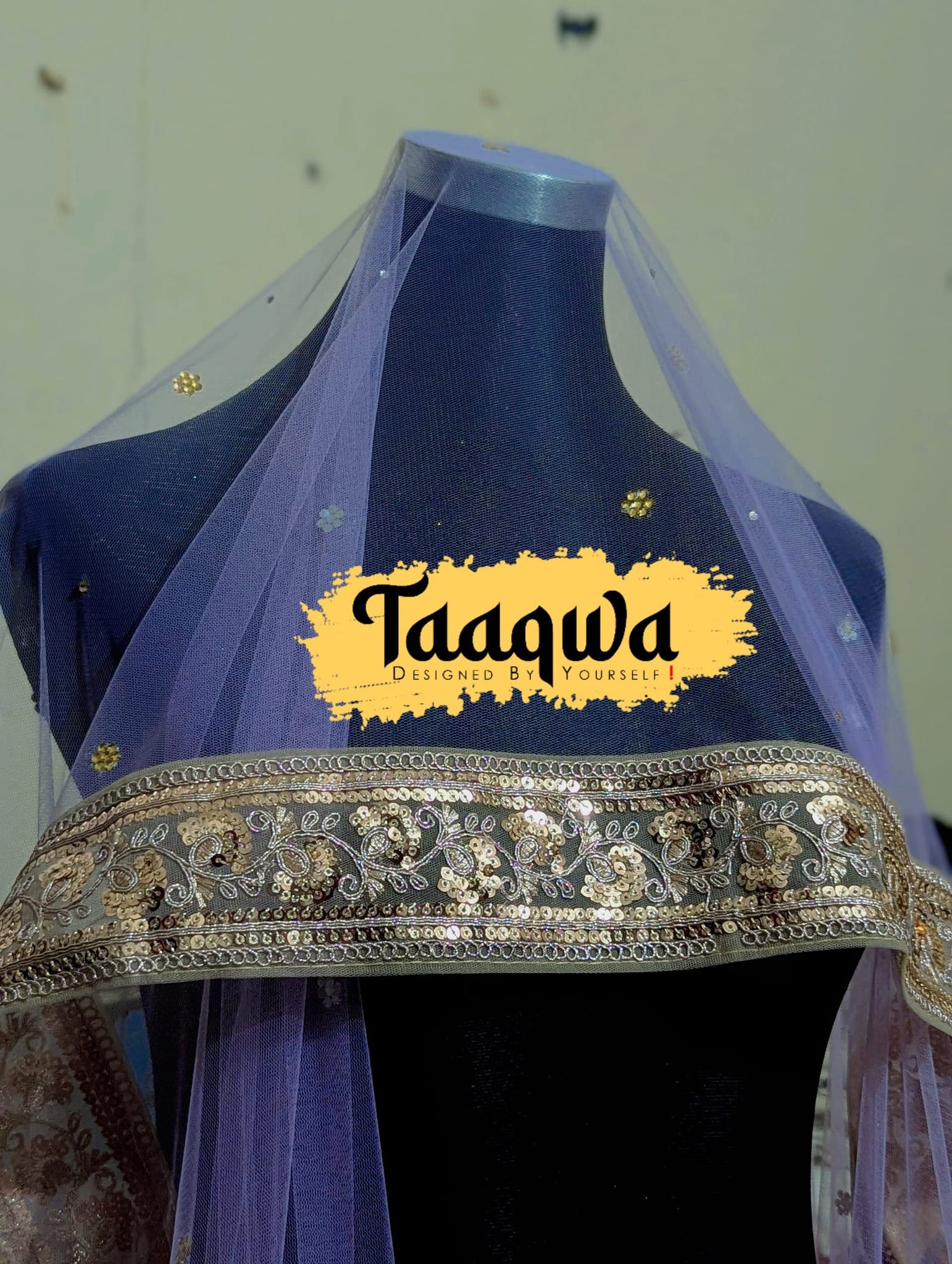 Lavender Colour Semi Bridal Dupatta