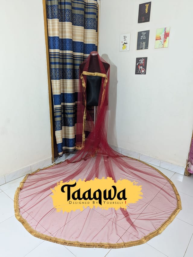 Premium Quality Meroon Long Jhalor Tailcut Veil_img_1